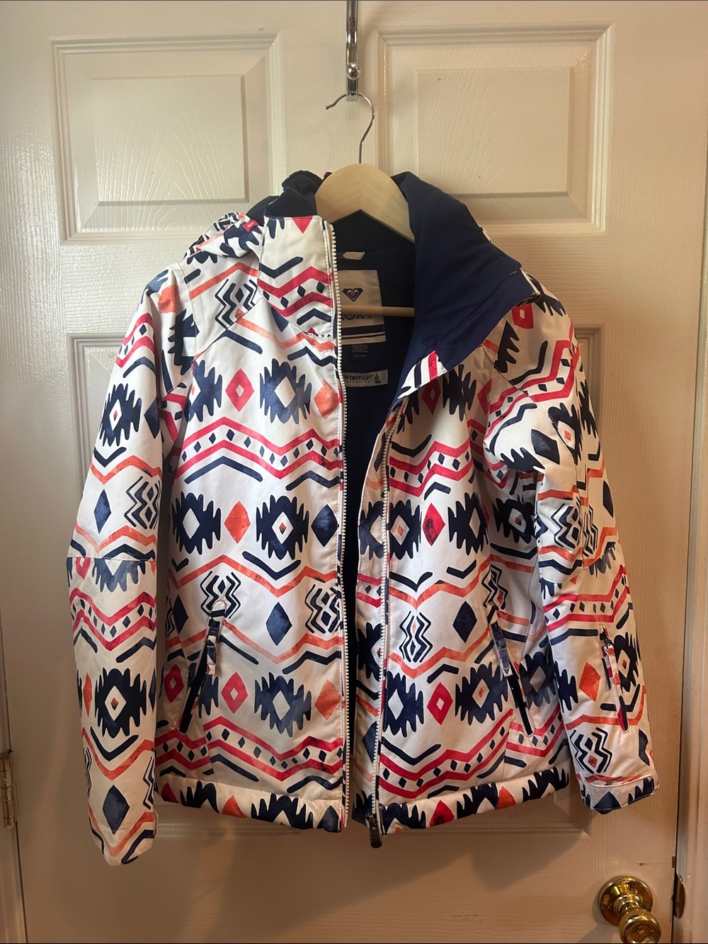 Roxy Girls Ski Snowboarding Jacket Aztec Print Hooded Jacket Winter Snow